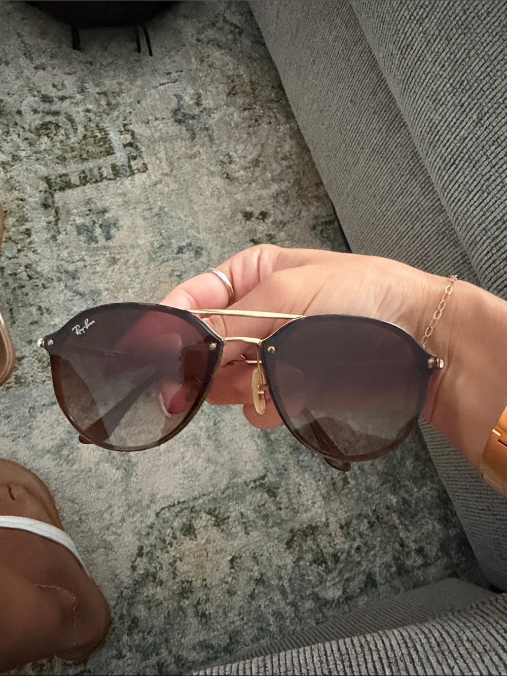 Like New Ray-Ban Women's Gold Frame Sunglasses with Brown Gradient Lenses